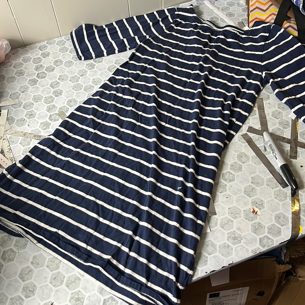 Faded Glory Youth XL Navy Blue White 3/4 Sleeve Dress